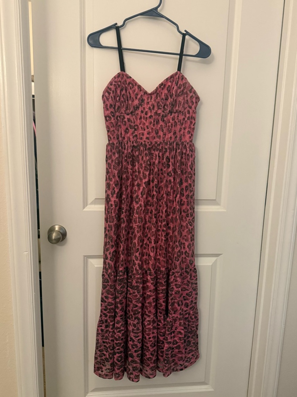Betsey Johnson Pink and Black Cheetah Print Lace Bustier Midi Dress